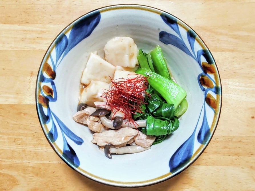 鶏肉とチンゲン菜とハンペンの中華あんかけの画像