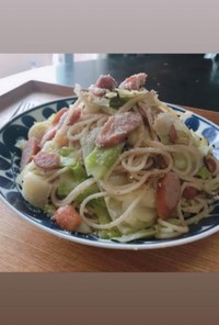 ソーセージとキャベツのパスタ