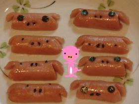 お弁当に♪ウインナーのぶたさん。・⑪・