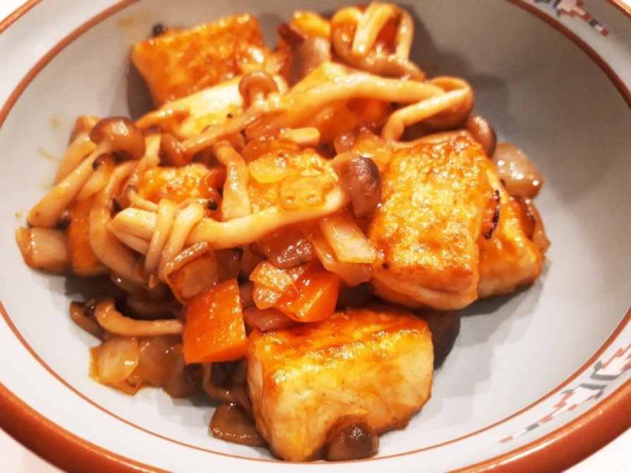 豆腐ときのこと根菜のチリソース炒めの画像