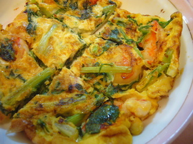 ふわふわ☆水菜とエビの卵焼き
