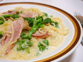 ベーコンの豆乳スープパスタ