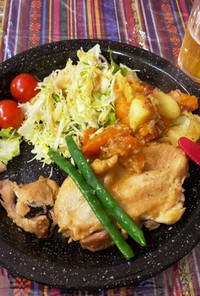 漢のｗキャンプ飯！鶏と野菜の蒸し焼き