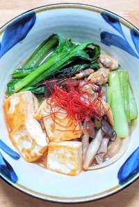 アサリと豆腐と小松菜の中華みそ炒め煮