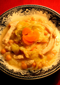 鶏胸肉・春キャベツ・ひよこ豆のスープ