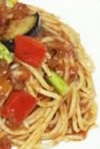 彩り野菜のミートスパゲッティ