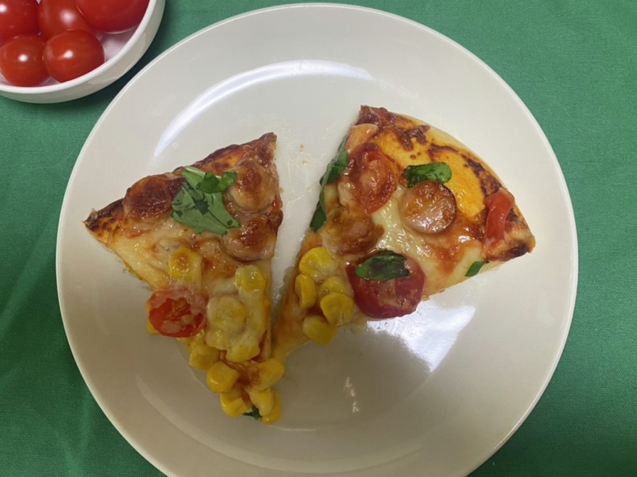 ふわふわ食感♪ミニトマトとコーンのピザの画像