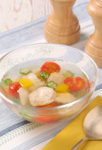 ささみと夏野菜の冷製スープ