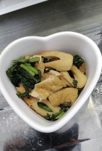 煮卵の残り汁で青菜とちくわと油揚げの煮浸