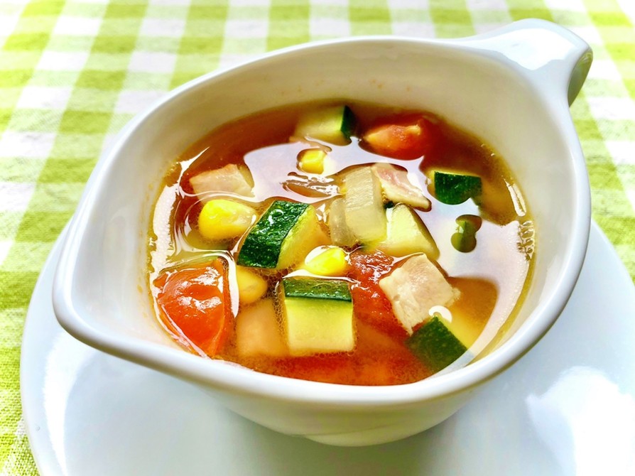 ズッキーニとベーコン・トマトの旨味スープの画像
