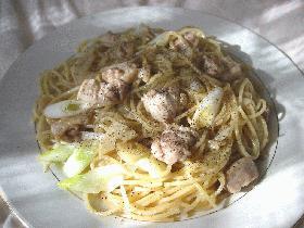 鶏と白葱のパスタ