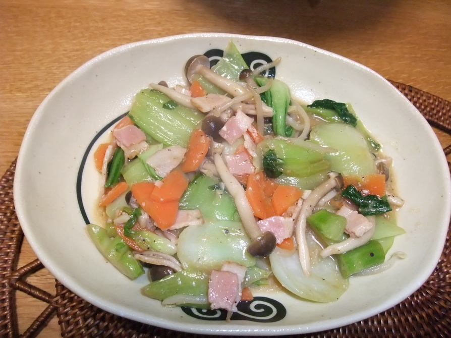 マジうまい！青梗菜ときのこのオイマヨ炒めの画像