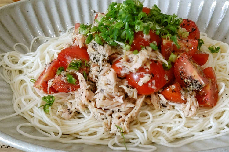 ツナにんにくトマトそうめん １人ランチ レシピ 作り方 By ティナソルト クックパッド 簡単おいしいみんなのレシピが375万品