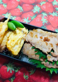 らっきょの天ぷらと生姜焼き弁当♡