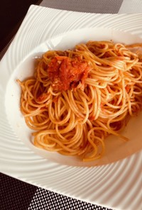 旬の味　ワタリガニのトマトスパゲッティ