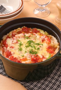 白菜と豚バラ肉のトマトミルフィーユ鍋
