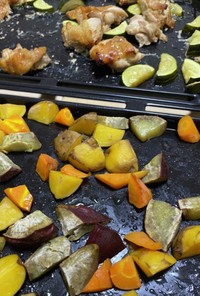 下味つけた鶏肉と野菜のオーブン焼き