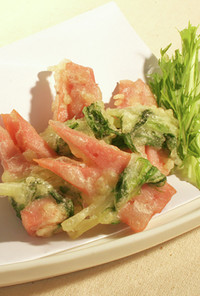 魚肉ソーセージと水菜の天ぷら