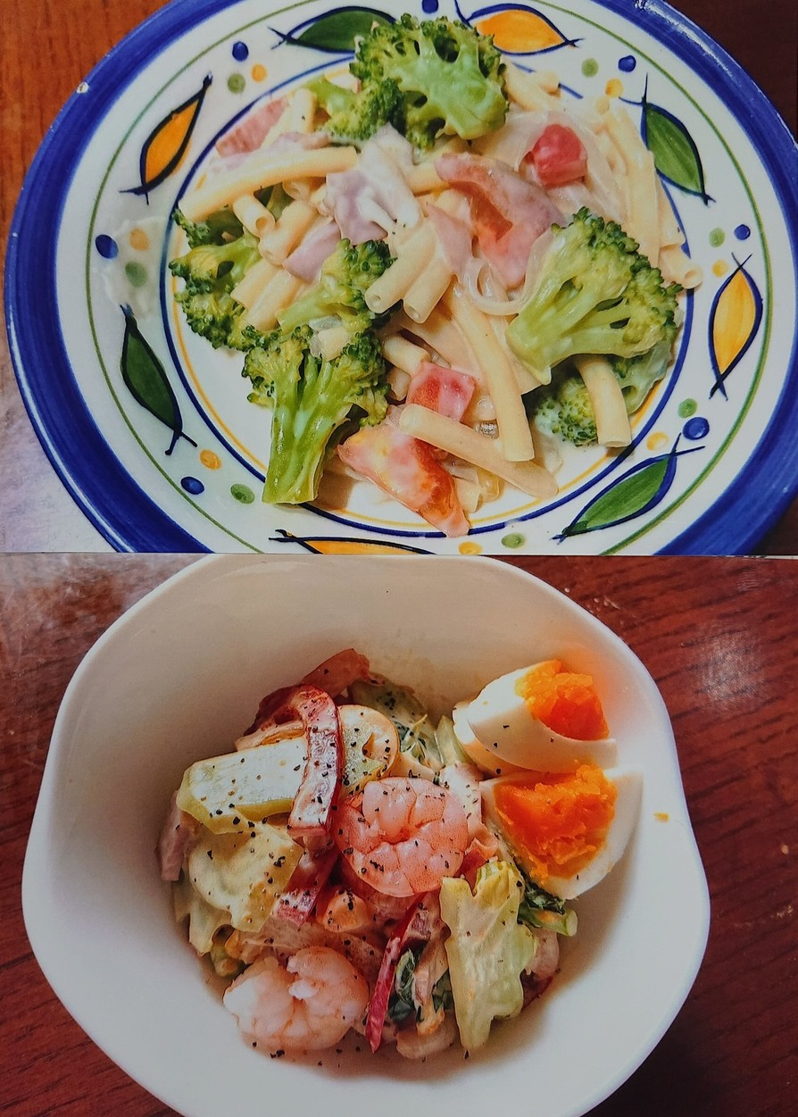 ブロッコリーのクリーム煮とえび卵サラダの画像
