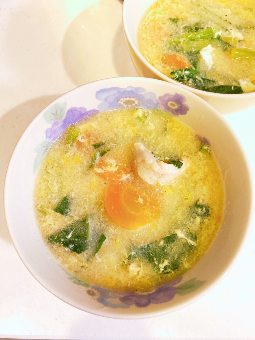 蒸し鶏の茹で汁で♡簡単野菜スープの画像