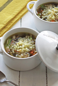 漬物と焼き米のスープ