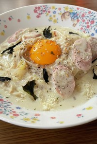 エノキ麺のスープカルボナーラ
