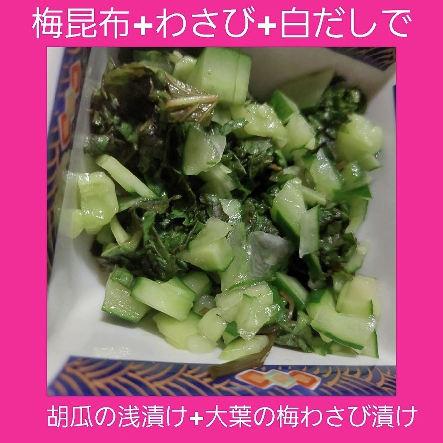 【男飯】胡瓜の浅漬け+大葉の梅わさび漬けの画像