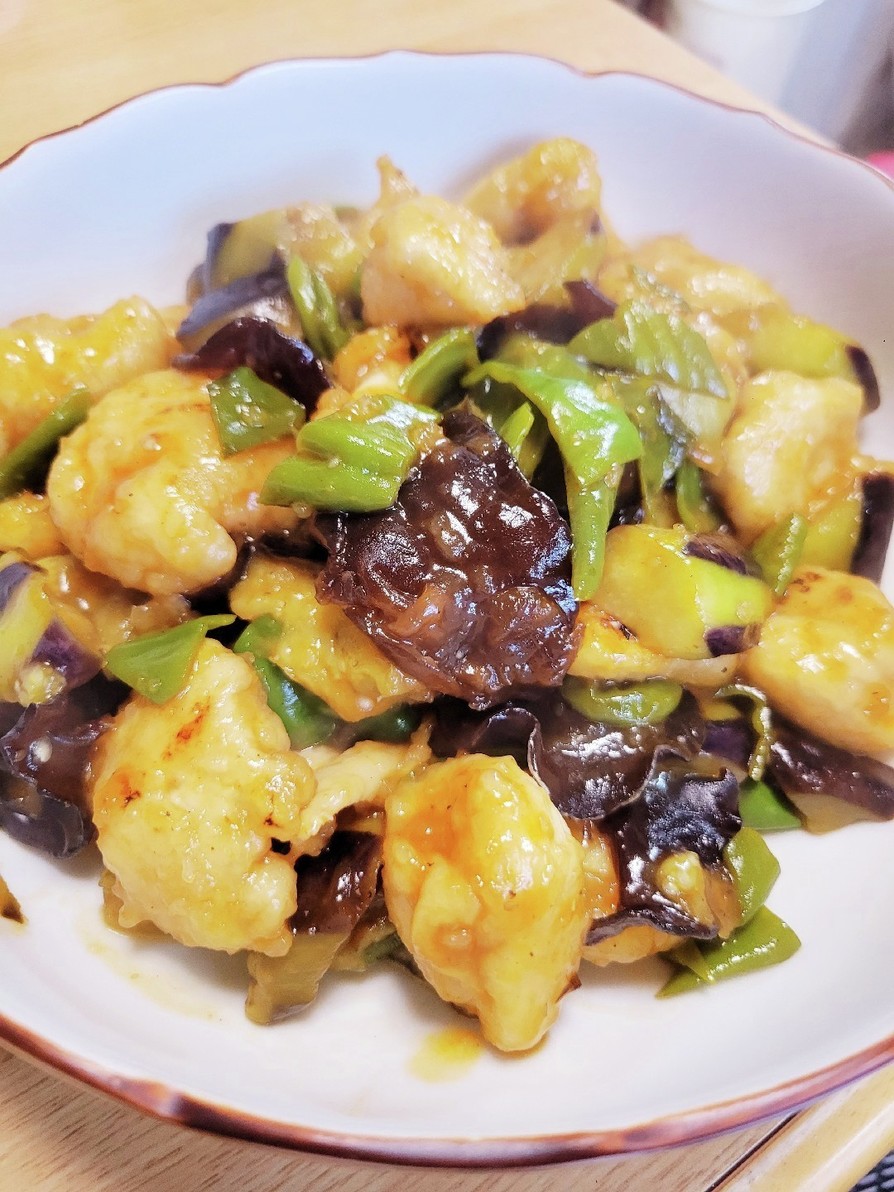 鶏胸肉と旬のキクラゲ&夏野菜の黒酢炒め☆の画像