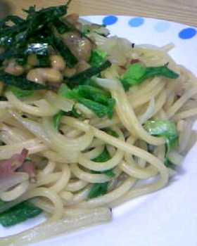 わさび菜の納豆パスタ