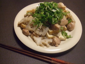 鶏れんこん・厚揚げの旨葱がけ