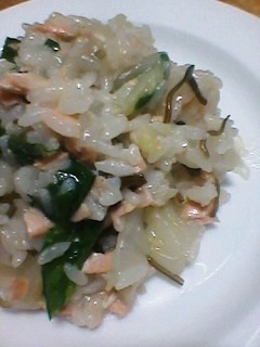 レンチン！鮭と白菜と青菜のリゾットの画像