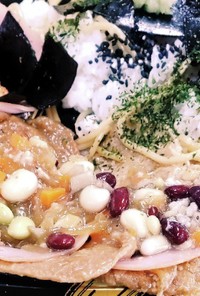 豚肉生姜焼き&豆サラハムスラ玉葱ソース
