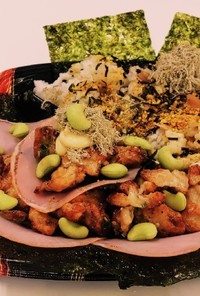 葱塩鶏肉焼き&ハムスラ海苔枝豆のりたま丼
