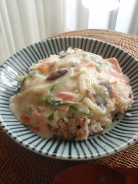 十五穀米のしょうが風味豆乳あんかけ