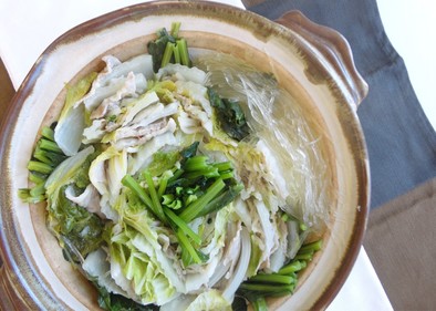 小松菜と白菜と豚肉のミルフィーユ鍋の写真