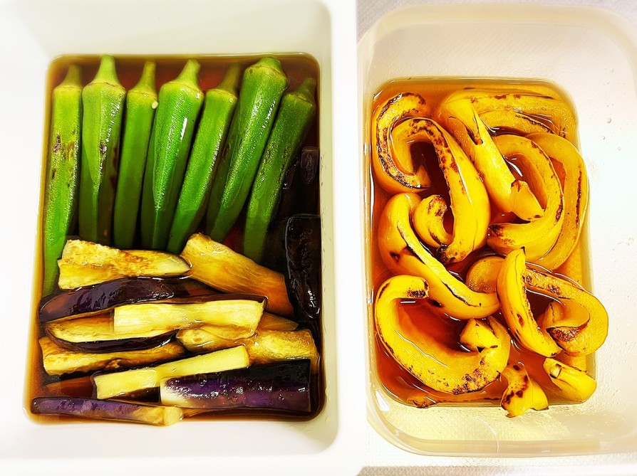 麺つゆで簡単！夏野菜の焼き浸しの画像