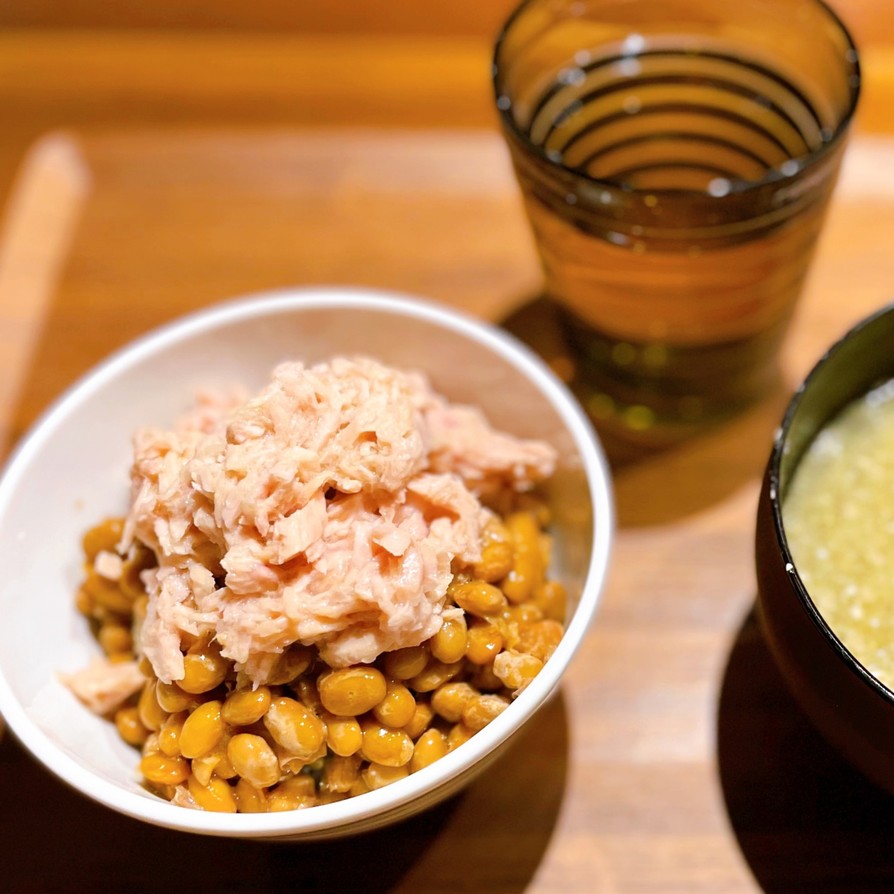 オリーブオイルツナ×納豆ご飯の画像