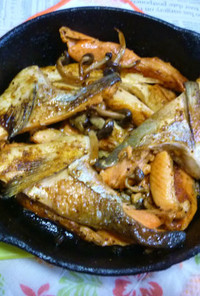 銀鮭のアラの焼き鮭＆ぶなしめじの炒め物2
