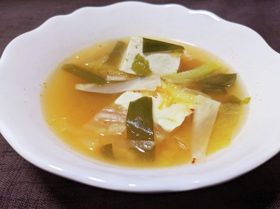 豆腐とねぎのあっさりキムチスープの写真