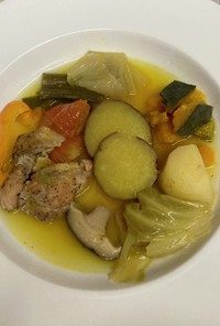 鶏モモ肉と南瓜とさつま芋の野菜スープ
