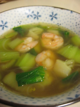 えびと青梗菜のスープ、春雨入り!