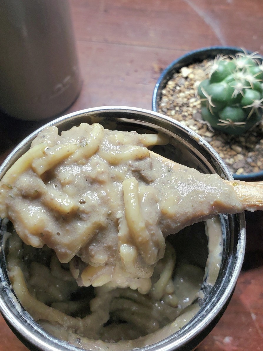 【スープ食】鹿レバとコーン缶でスープスパの画像