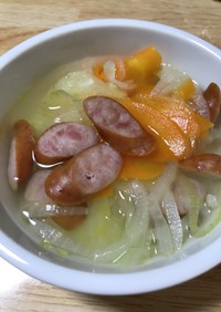簡単　塩だけ　ソーセージの　野菜スープ