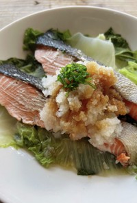 m蒸し秋鮭(生鮭)と白菜のポン酢がけ