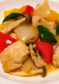 鶏胸肉と彩り野菜の甘酢炒め