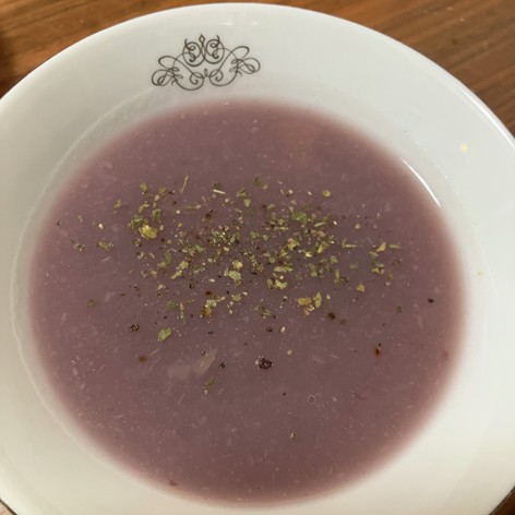 米粉で簡単ハロウィン風紫色のポタージュ