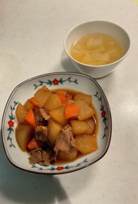 大根の煮物、中華スープ