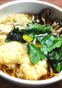 牡蠣と白子の天ぷら蕎麦　発酵玉葱＆舞茸