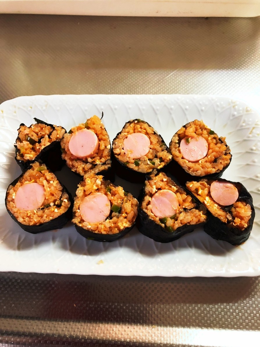 魚肉ソーセージのケチャップご飯海苔巻の画像