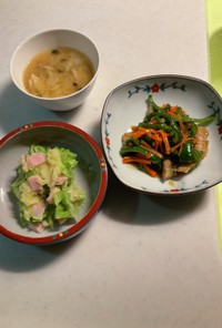 秋刀魚料理、ポテトサラダ、味噌汁